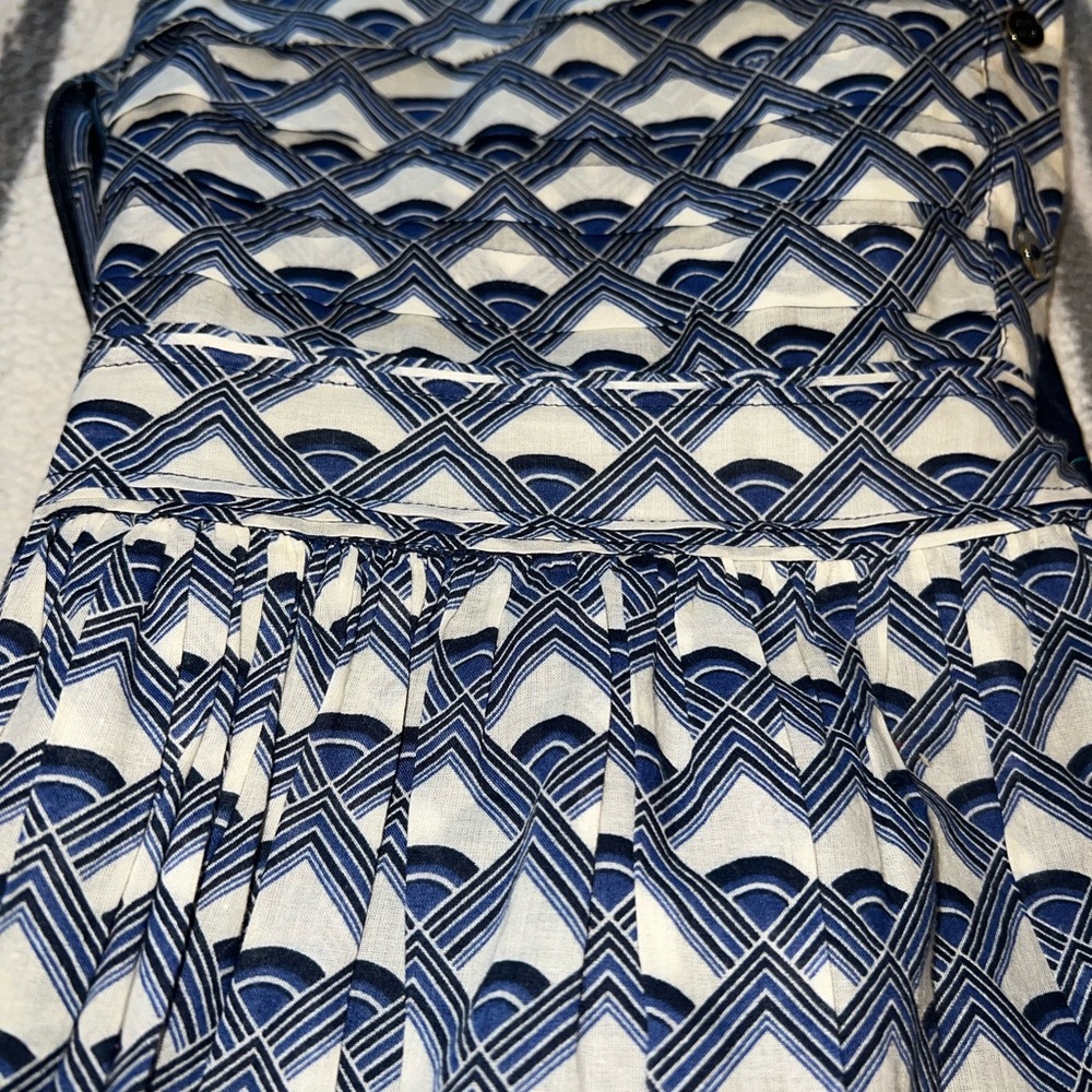 Tory Burch Blue White Geometric Print Sleeveless Pleated Dress Size 10 - Picture 13 of 13